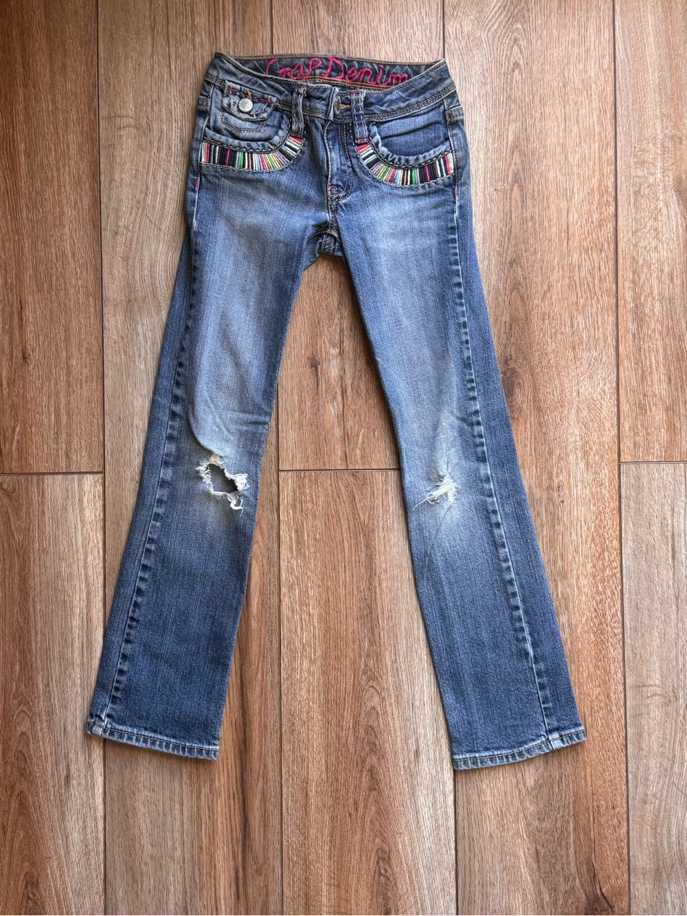 GAP Blue Flare Jeans with Multicolor Pocket Trim